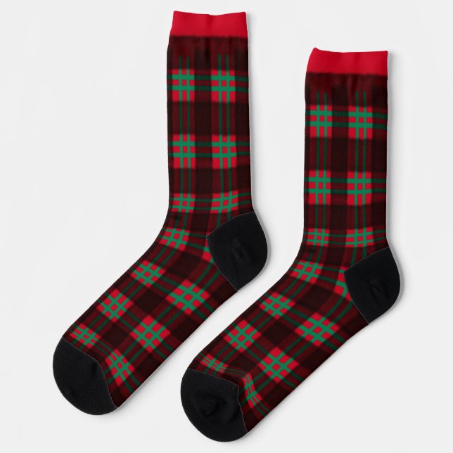 Lumber Jack Red and Green Plaid Pattern Squares Socks (Left)