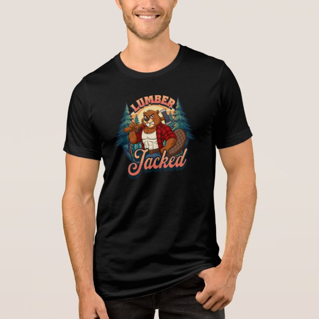 Lumber Jacked Beaver Funny Lumberjack Pun Design Tri-Blend Shirt (Front)