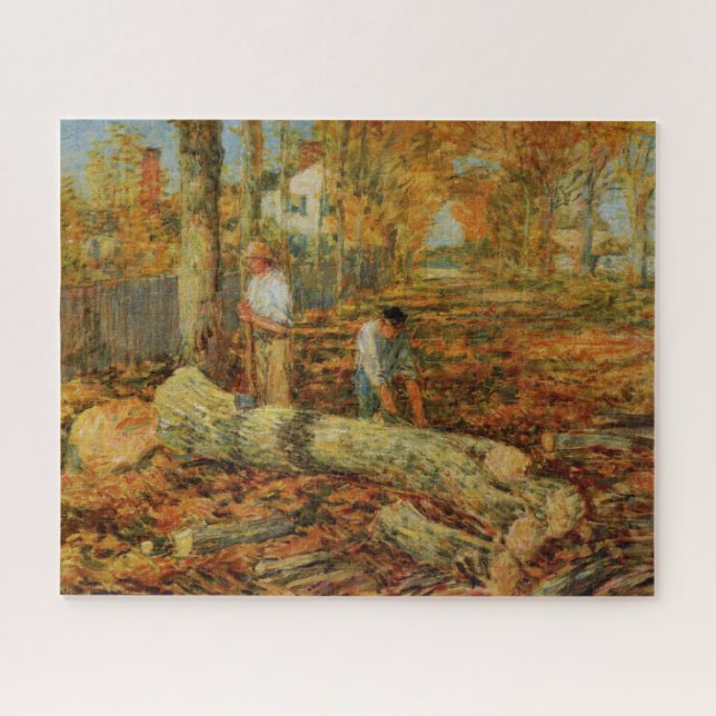 Lumber Men Cutting Wood (by Childe Hassam) Jigsaw Puzzle (Horizontal)