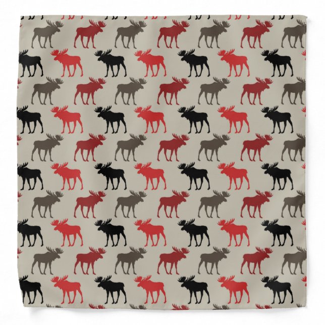 Lumber Red Black Gray Moose Silhouette Antler Deer Bandana (Front)