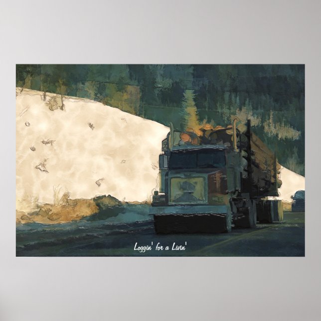 Lumbering Logging Truck Transport Art Poster (Front)