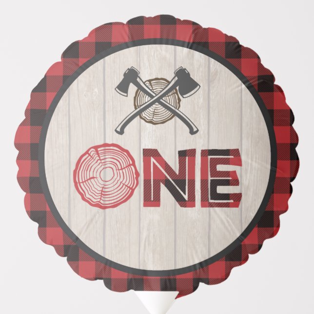 Lumberjack 1st Birthday Balloon - Axes ONE Red (Front)