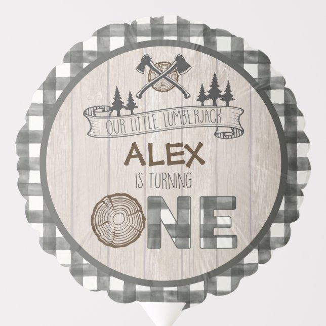 Lumberjack 1st Birthday Balloon - Axes ONE WH (Front)