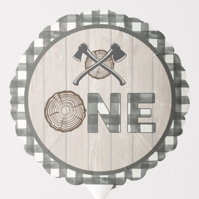 Lumberjack 1st Birthday Balloon - Axes ONE White (Front)