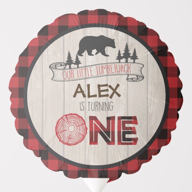 Lumberjack 1st Birthday Balloon - Bear ONE Custom (Front)