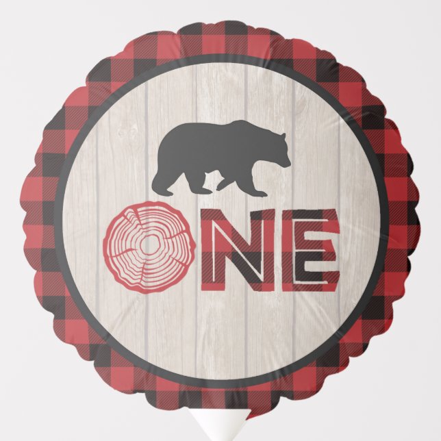 Lumberjack 1st Birthday Balloon - Bear ONE Red (Front)