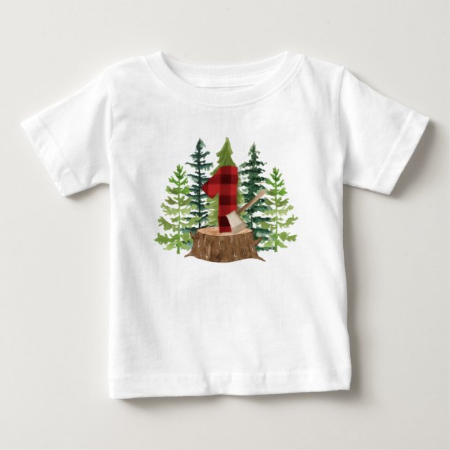 Lumberjack 1st birthday Buffalo Plaid Baby T-Shirt (Front)