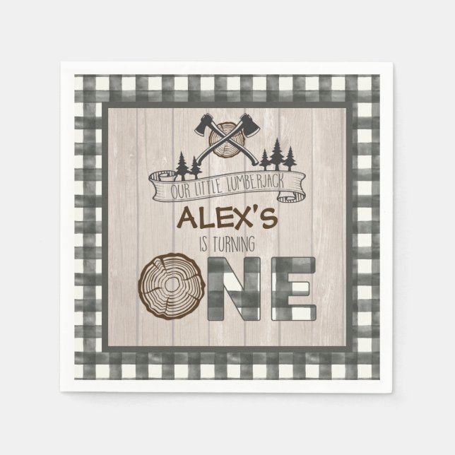 Lumberjack 1st Birthday Napkin - Axes White (Front)