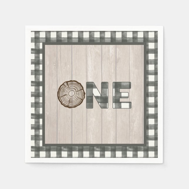 Lumberjack 1st Birthday Napkin - White ONE (Front)