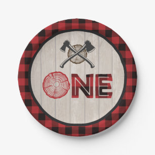 Lumberjack 1st Birthday Paper Plate - Axes ONE Red