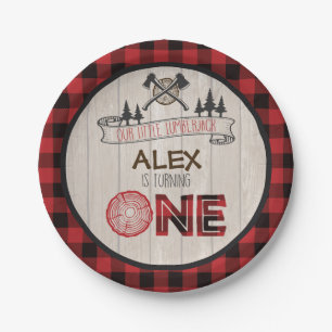 Lumberjack 1st Birthday Paper Plate - Axes Red