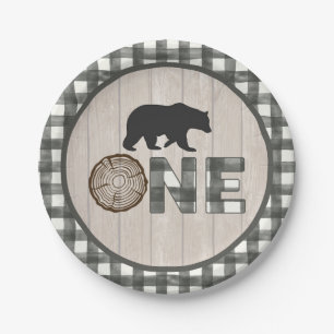 Lumberjack 1st Birthday Paper Plate - Bear ONE WH
