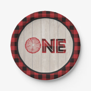 Lumberjack 1st Birthday Paper Plate - ONE Red