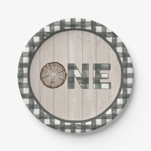 Lumberjack 1st Birthday Paper Plate - ONE White