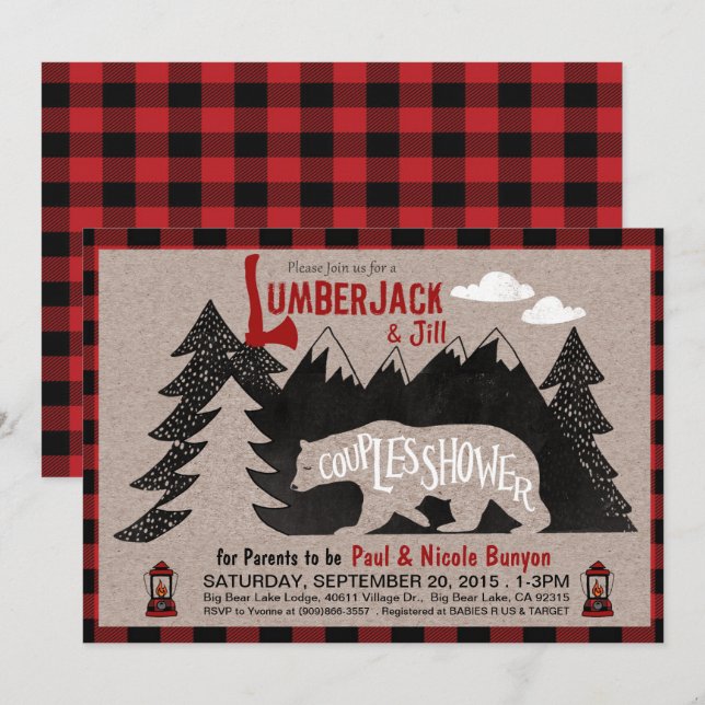 Lumberjack and Jill Couples Coed Baby Shower Invitation (Front/Back)