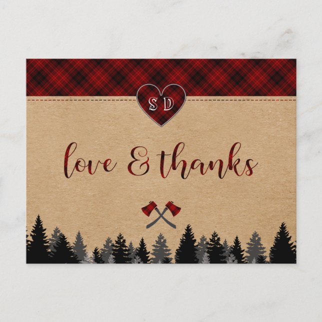 LumberJack and Jill Wedding Anniversary Thank you Postcard (Front)