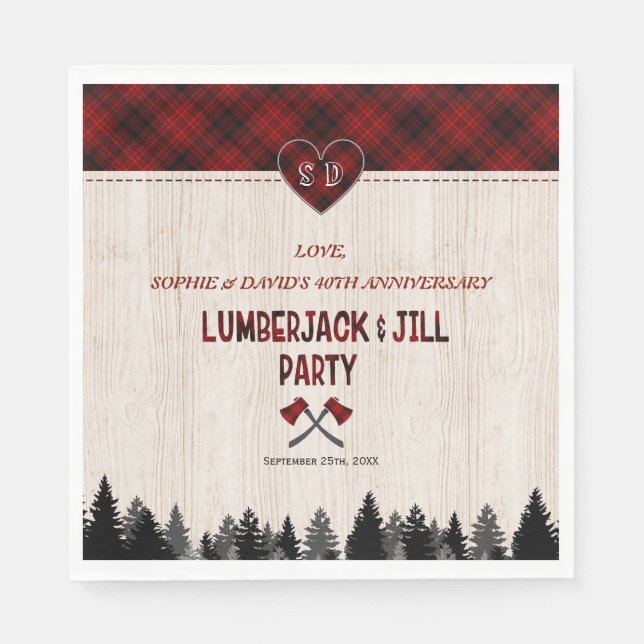 LumberJack and Jill Wedding Wood 40th Anniversary Napkins (Front)