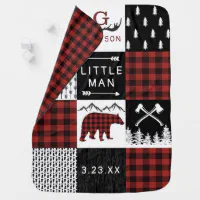 Lumberjack Baby Blanket Buffalo Plaid Bear Nursery