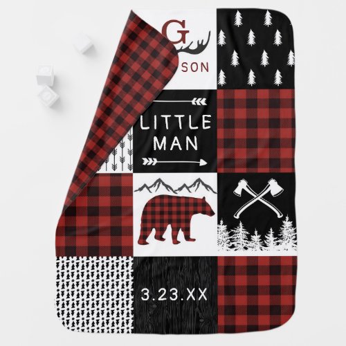 Lumberjack Baby Blanket Buffalo Plaid Bear Nursery