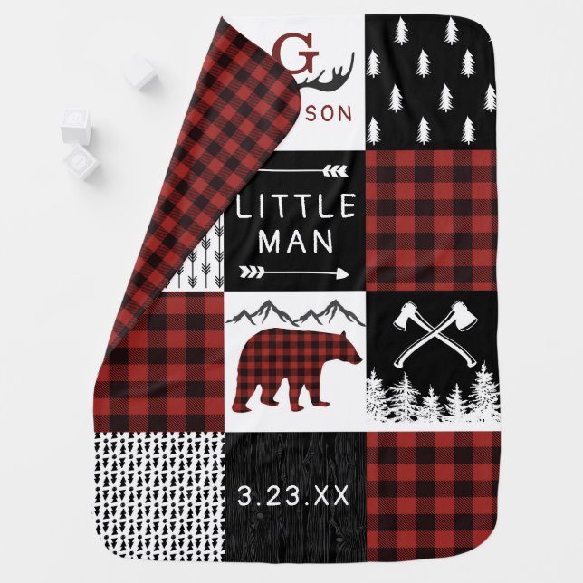 Lumberjack Baby Blanket Buffalo Plaid Bear Nursery (In Situ)