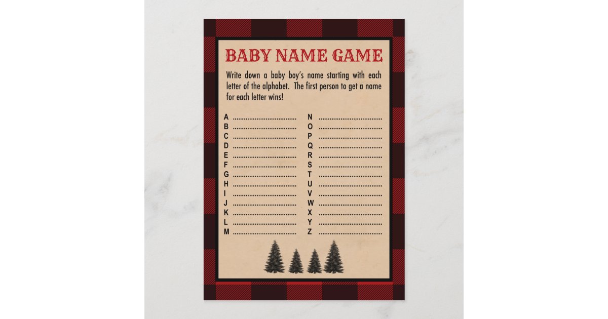Lumberjack Baby Name Shower Game Red Plaid Program Zazzle