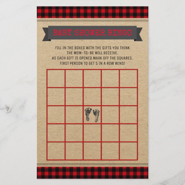 Lumberjack Baby Shower Bingo Card (Front)