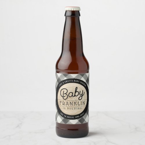 Lumberjack Baby Shower Buffalo Check Beer Bottle Label