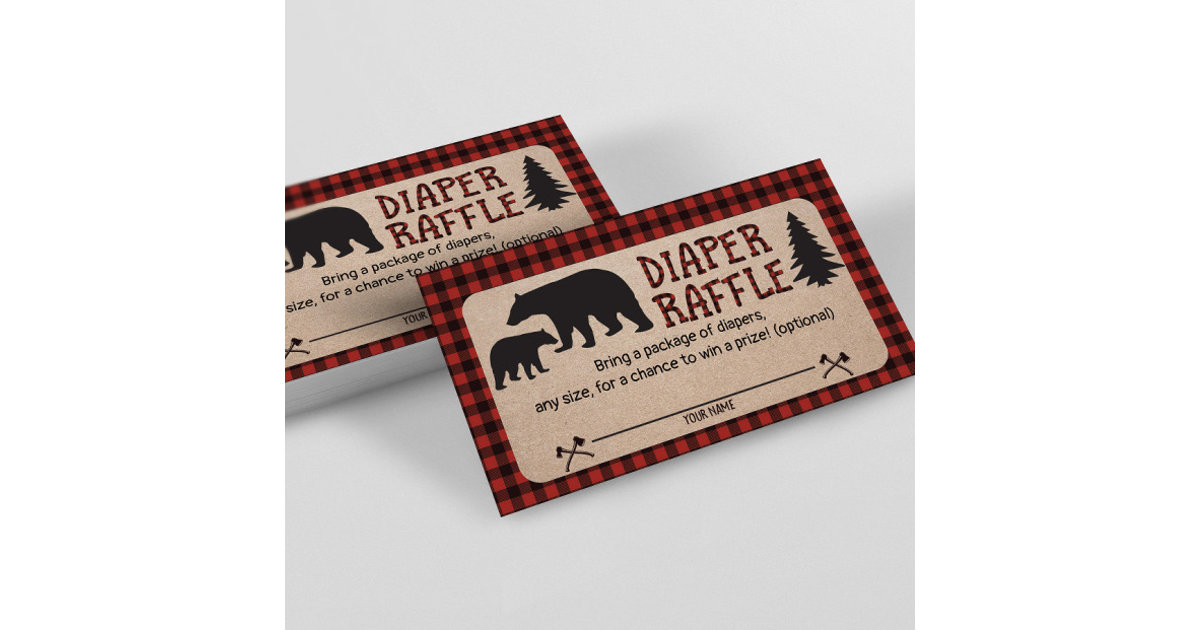 Lumberjack Baby Shower Diaper Raffle Card Bear | Zazzle