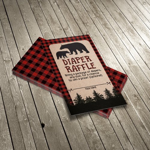 Lumberjack Baby Shower Diaper Raffle Card Bear