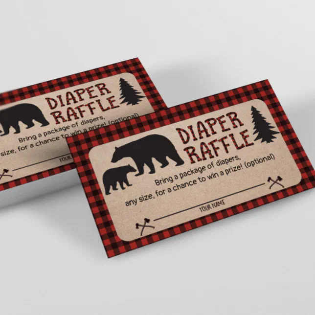 Lumberjack Baby Shower Diaper Raffle Card Bear | Zazzle
