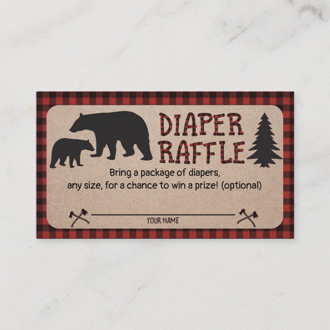 Lumberjack Baby Shower Diaper Raffle Card Bear | Zazzle