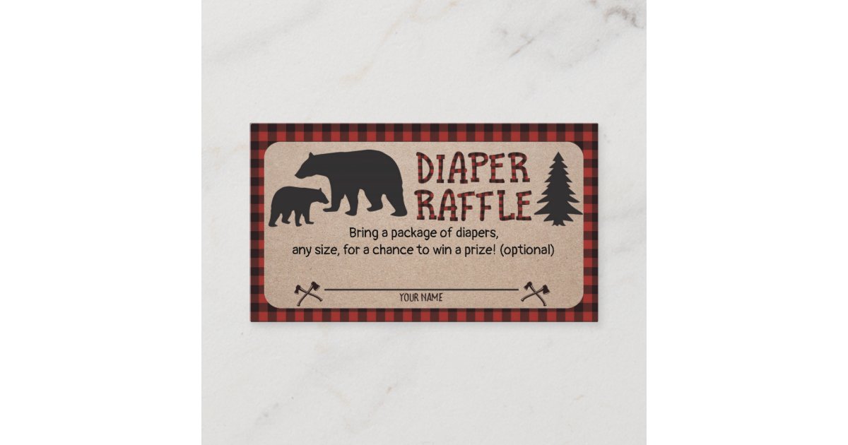 Lumberjack Baby Shower Diaper Raffle Card Bear | Zazzle