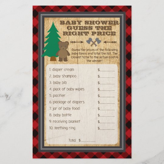 Lumberjack Baby Shower Guess Right Price Game Flyer Zazzle Com