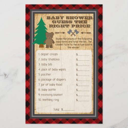 Lumberjack Baby Shower Guess Right Price Game Flyer