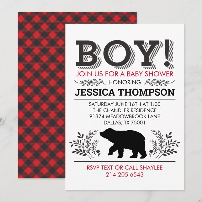 Lumberjack Baby Shower Invitation (Front/Back)