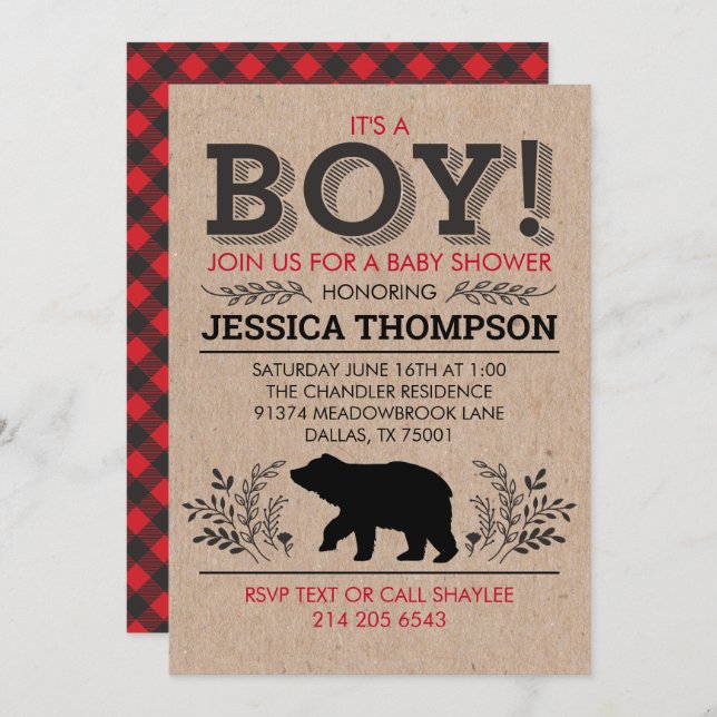 Lumberjack Baby Shower Invitation (Front/Back)