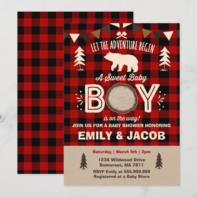 Lumberjack Baby Shower Invitation Lumberjack Party (Front/Back)