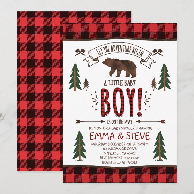 Lumberjack Baby Shower Invitation Lumberjack Party (Front/Back)