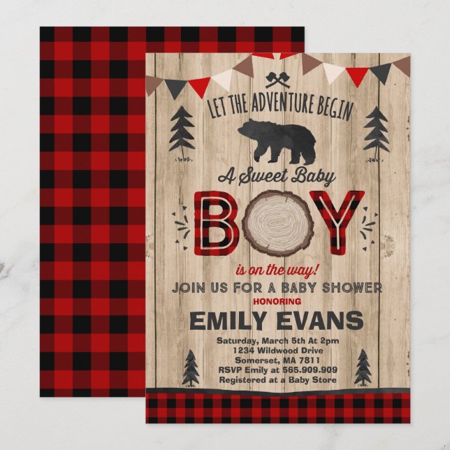 Lumberjack Baby Shower Invitation Lumberjack Party (Front/Back)