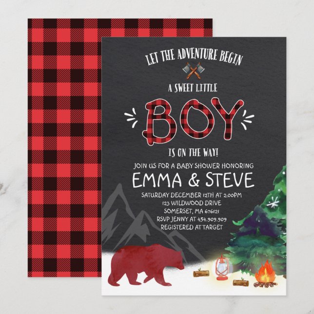 Lumberjack Baby Shower Invitation Lumberjack Party (Front/Back)