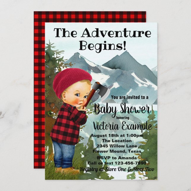 Lumberjack Baby Shower Invitations (Front/Back)