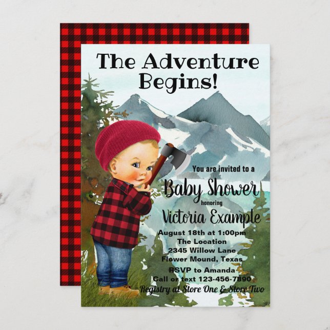 Lumberjack Baby Shower Invitations (Front/Back)