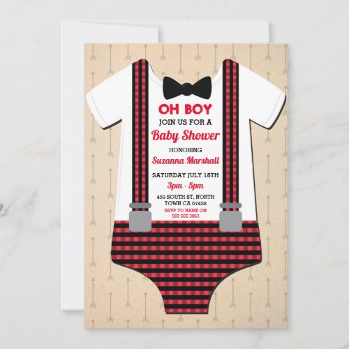 Lumberjack Baby Shower Oh Boy Red Check Invitation