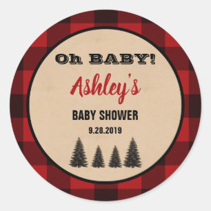 Lumberjack Baby Shower Round Favor Stickers Plaid
