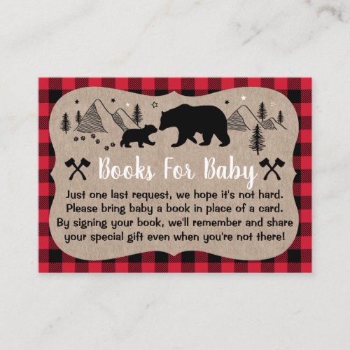 Lumberjack Baby Shower Rustic Bear Book Request Enclosure Card