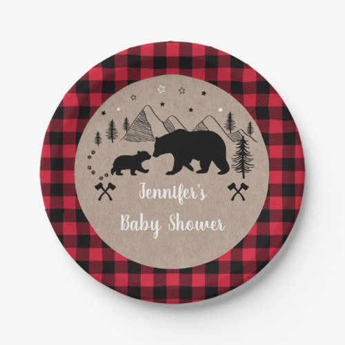 Lumberjack Baby Shower Rustic Wilderness Bear Paper Plates