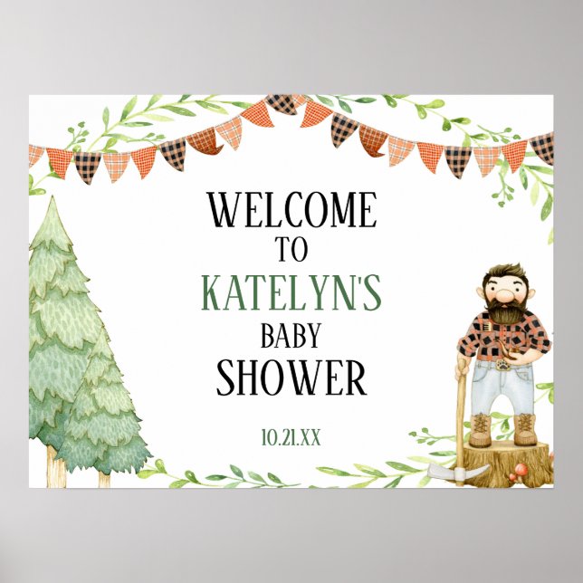 Lumberjack Baby Shower Welcome Sign (Front)