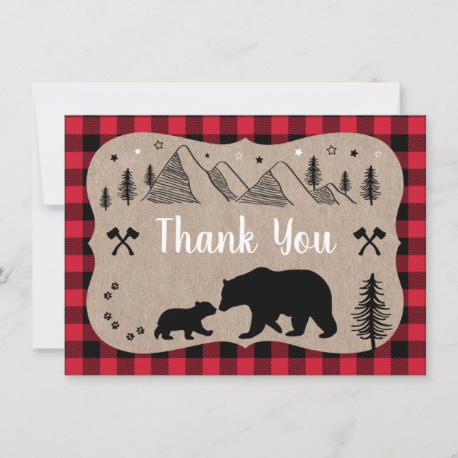 Lumberjack Baby Shower Wilderness Bear Thank You (Front)