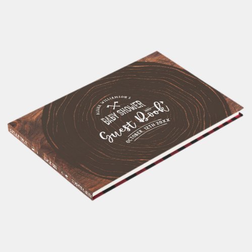 Lumberjack Baby Shower Wood  Red Buffalo Plaid Guest Book