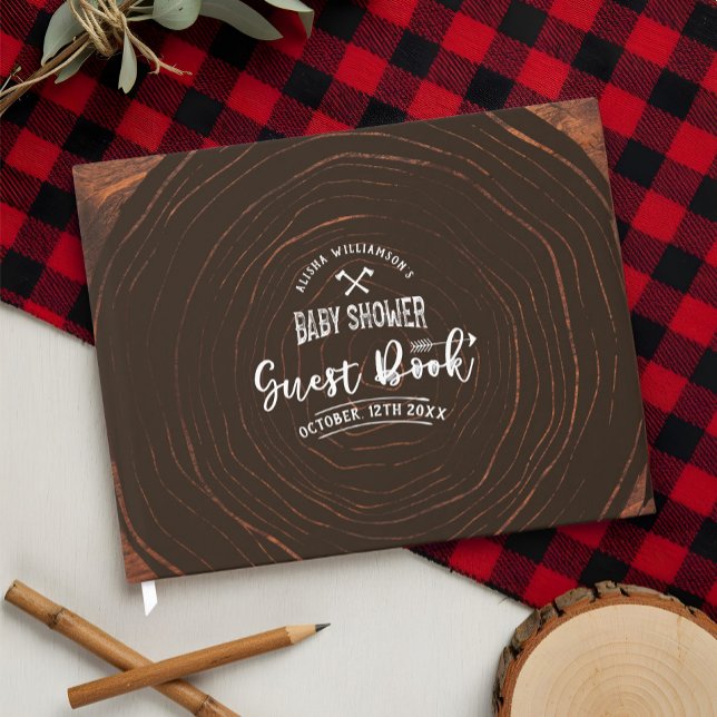 Lumberjack Baby Shower Wood & Red Buffalo Plaid Guest Book (Lumberjack Baby Shower Wood & Red Buffalo Plaid Guest Book)